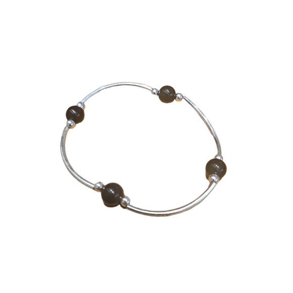 STERLING SILVER SMALLER BEAD BLACK ONYX BLESSING BRACELET. - Picture 3 of 4